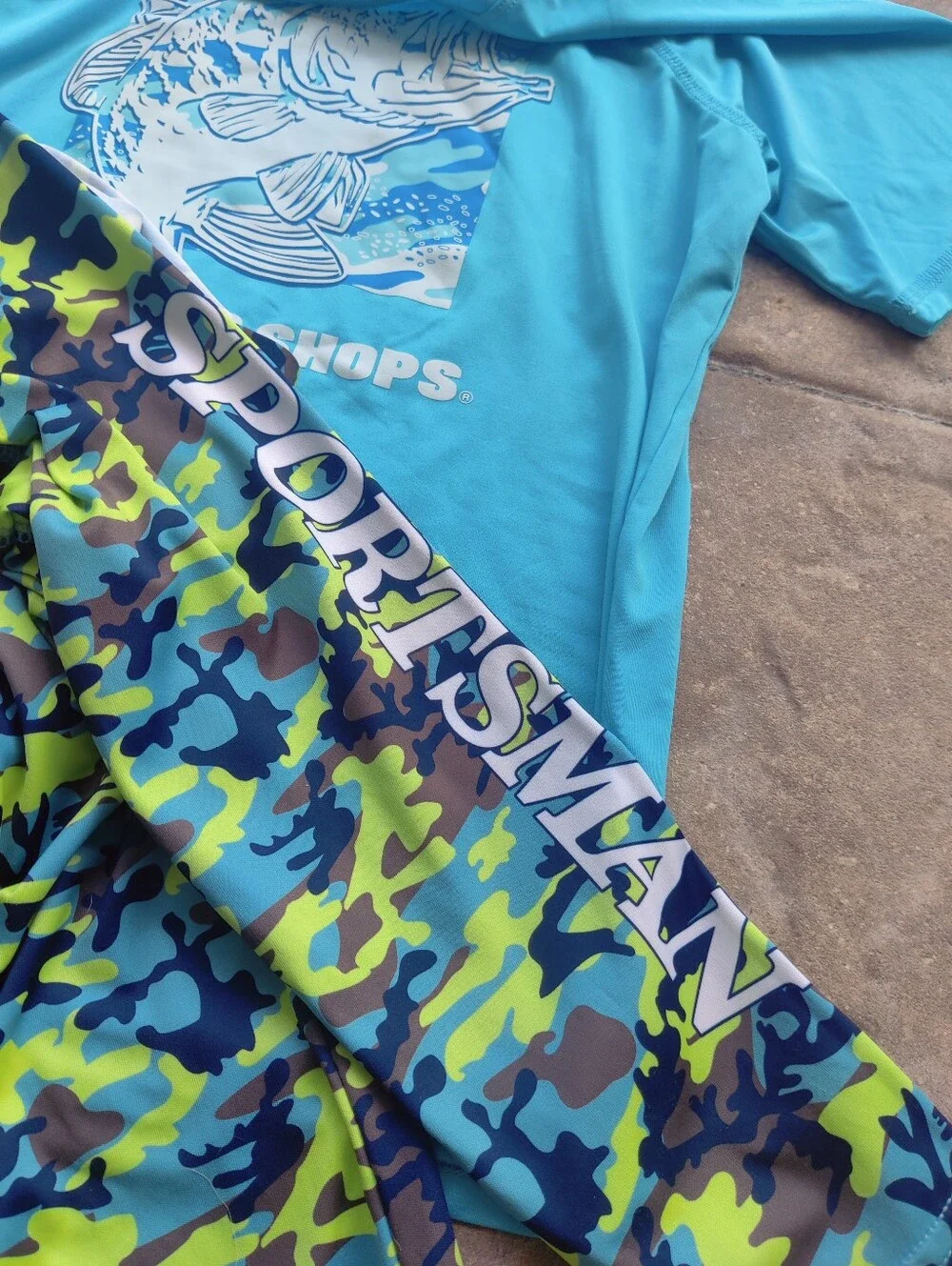 Bass Pro Shops Kids' Turquoise Tee & Blue-Green Camo Hooded Swim Tops